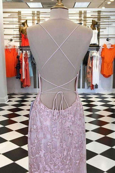 Chic Trumpet Spaghetti Straps With Lace Appliques Prom Dress P657