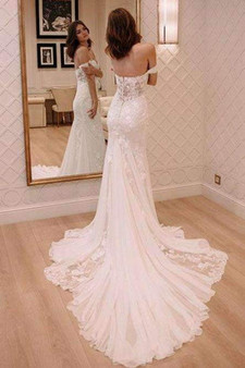 Off Shoulder Sweetheart Court Train Lace Mermaid Wedding Dress W528