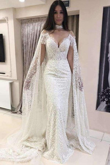 Impressive Mermaid Spaghetti Straps V Neck Sweep Train Wedding Dresses W517