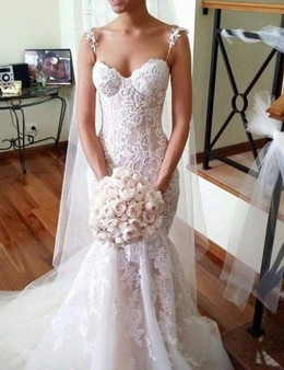 Sweetheart Sleeveless Spaghetti Straps Wedding Dresses With Lace Appliques W469