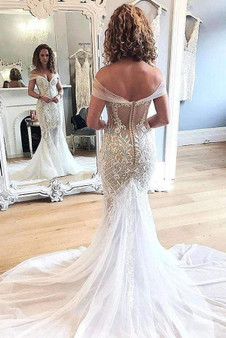 Gorgeous Off the Shoulder Sweetheart Mermaid Court Train Wedding Dresses W465