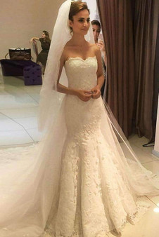 Elegant Mermaid Sweetheart Sleeveless Beading Lace Appliques Wedding Dresses W463