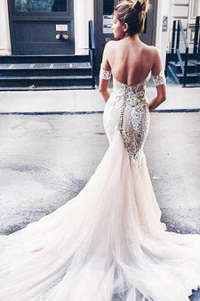 Sparkly Sweetheart Mermaid Backless Court Train Wedding Dresses W458