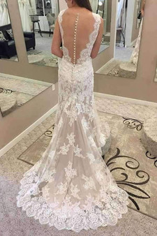 Mermaid Round Neck Sleeves Lace Appliques Sweep Train Wedding Dresses W456