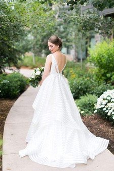 Deep V Neck Backless Wedding Gown,Sweep Train Sleeveless Ball Gown Wedding Dress W134