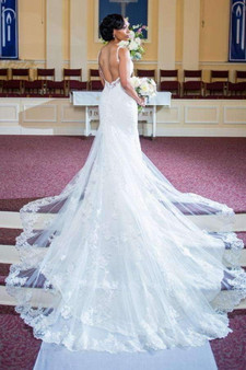 Deep V Neck Backless Wedding Gown,Chapel Train Sleeveless Wedding Dress W135