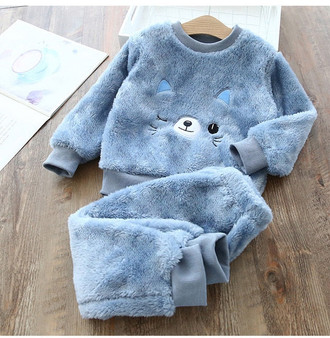 Baby Boy Girl Clothes Pajamas Set Flannel Fleece Toddler Child Warm Catoon Bear Sleepwear Kids Home Suit Winter Fall Spring 1-8Y