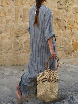 Striped Loose Ramie Cotton Maxi Dress