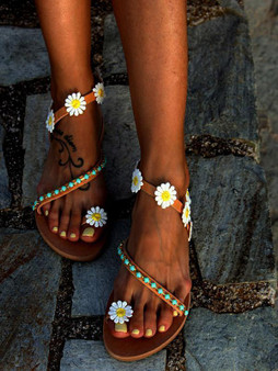 Summer Beach Flower Flat Sandals For Women