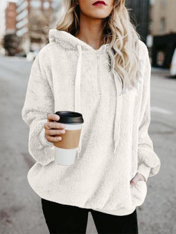 Winter Fleece Long-sleeved Solid Color Hoodie Tops