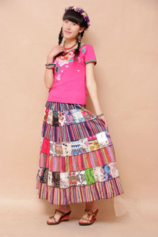 National Style Bohemian Floral Women Stitching Skirt