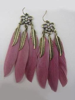 Vintage Metal Handmade Feather Dangle Earrings