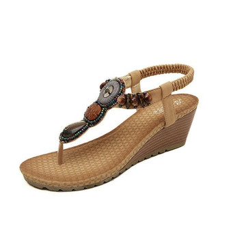 Bohemian Bead Clip Toe Elastic Wedge Heel Beach Flip Flops Sandals