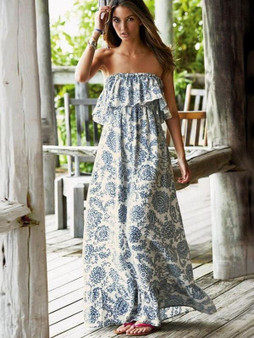 Sexy Printed Off Shoulder Loose Casual Boho Beach Maxi Dress