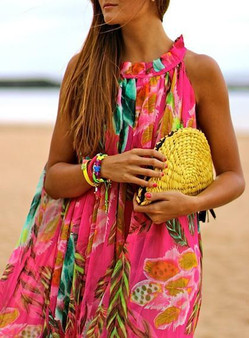 Printed Chiffon Loose Boho Beach Maxi Dress