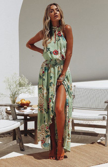 Floral Print Sleeveless Beach Bohemia Maxi Dress