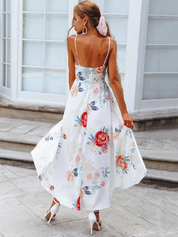 2018 Flower Spaghetti Strap Irregular Dress