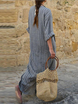 2018 Stripe Loose Casual Maxi Dress