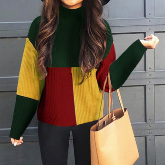 Women patchwork knitted sweater