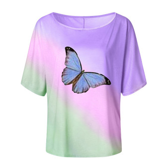 One Shoulder Tie-dye Butterfly Print T-shirt Camisetas Mujer