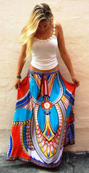 Print Boho High Waist Big Hem Skirt