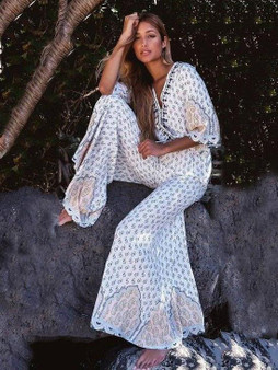 Print High Waist Wide Leg Pants Jumpsuit Romper