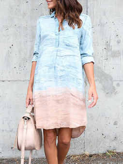 Half Sleeve Shirt Collar Casual Simple Mini Dress