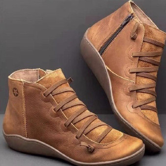 Vintage Comfortable Flat Heel Autumn Ankle Zipper Boots