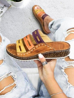 Casual Thick-Soled Color Matching Summer Comfy Beach Wedge Sandals Loafers