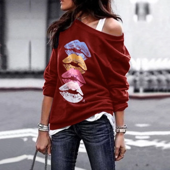 Casual Autumn Sexy Print Long Sleeve Plus Size Tops