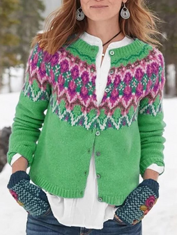 Casual Plus Size Long Sleeve Printed Winter Sweaters