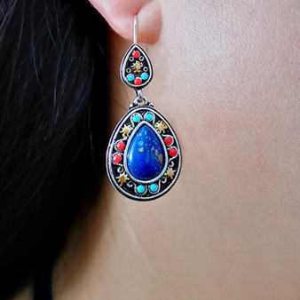Vintage bohemian ethnic blue earrings