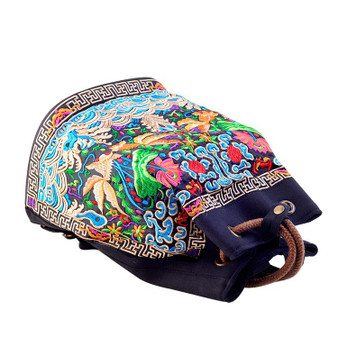 Ethnic Drawstring Embroidery Canvas Shoulder Bag Backpacks