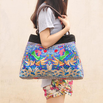 Ethnic Style Embroidery Canvas Tote Shoulder Bag