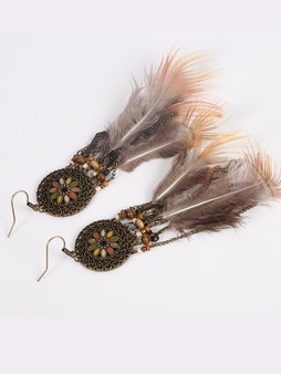 Retro Bohemia Feather Tassel Long Dangle Drop Earrings Jewelry