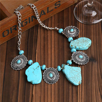 Boho Turquoise Beaded Necklace Jewelry