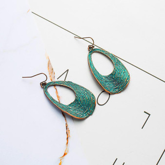 Water Drop Bohemian Statement Exaggerated antique Green metal Earrings