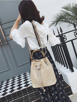 Khaki Fashion Knit Single Shoulder Bag