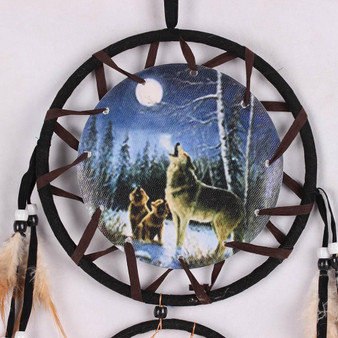 Boho Wolf Print Dream Catcher Wall Hanging Home Decor