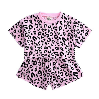 Leopard Kids Clothes Girls Set Fashion Toddler Girl Clothes Cotton Short Sleeve Tops+Shorts  Fashion Children Clothing Suit