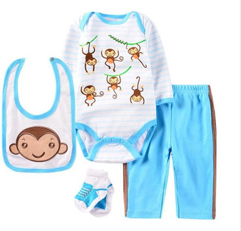 4pcs/set Cute baby Clothing Sets infant boy clothes Newborn girl suit Toddler babie long sleeve Rompers +trousers+socks+Bib/cap