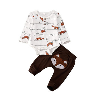 2020 Baby Spring Autumn Clothing Newborn Baby Boy Girl Fox print Tops Romper Long Pants Outfits Long Sleeve Clothes