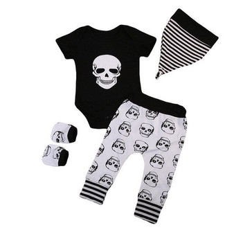 Pudcoco Boy Clothes 0M-18M AU Newborn Kids Baby Boy Skull Outfits Clothes Tops+Long Pants Hat 4pcs Set