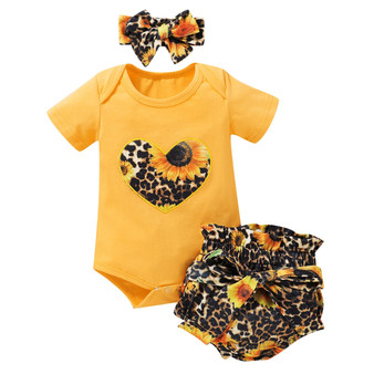 0-18M Newborn Infant Baby Girls Clothes Sets 3pcs Sunflowers Print Short Sleeve Romper Shorts Headband