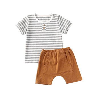 0-3Y Kids Newborn Baby Boy Cotton Short Sleeve Stripe T shirt Tops+Shorts Outfits 2pcs Toddler baby boys Summer Clothes Set