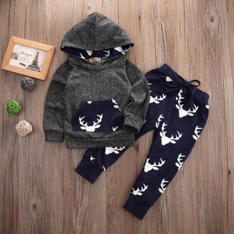 Drop shipping autumn winter baby Boys clothes cotton Deer hoodie coat pants kids 2pcs suit baby boy clothing sets infant clothin