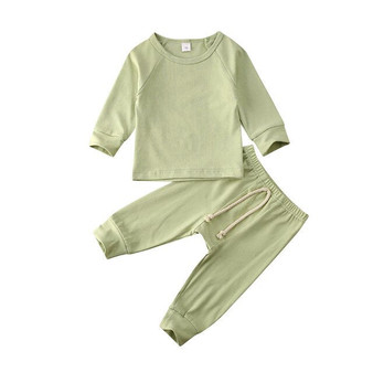 0-24M Infant Baby Boy Girl Clothes Sets Solid Pullover Tops T-shirt+Long Pants Outfits Pajamas Clothes Set