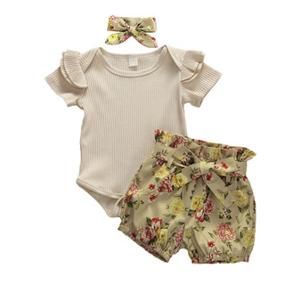 0-18M Summer Newborn Baby Girls Clothes Sets Solid Romper Floral Print Shorts Pants Outfits Sunsuit 3PCS
