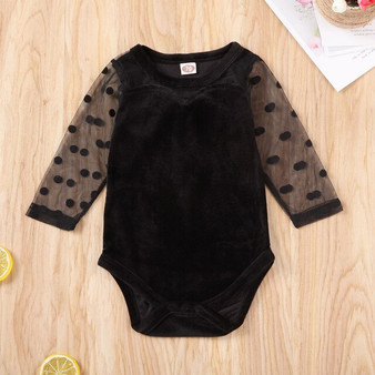 Pudcoco Newborn Baby Girl Clothes Solid Color Lace Mesh Long Sleeve Velvet Romper Jumpsuit One-Piece Outfit Bowknot Clothes