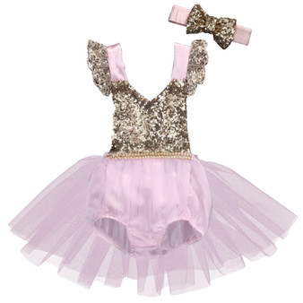 Toddler Kid Newborn Baby Girl Tulle Sequins Romper Princess Lace Tutu Party Birthday Costumes For Girls Summer Backless Jumpsuit